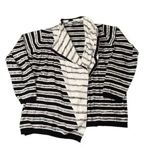 VIP Avenue Black White Striped Open Front Draped Cardigan Sweater Size 18/20